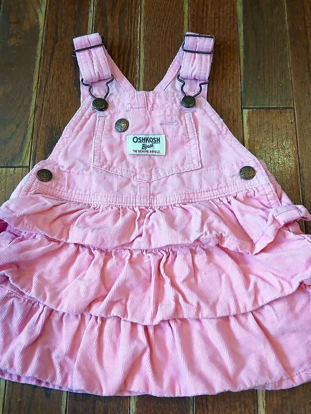 OshKosh B'gosh Vestbak Pink Ruffle Corduroy Overall Dress Sz 12 Mon Y2k 2000s